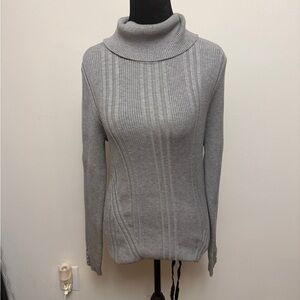 White House Black Market Light Gray Ribbed Cowl Neck Sweater